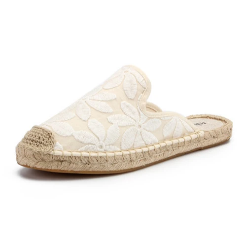 

Womens fashion flower white canvas espadrilles slippers jute sole, As picture show or customized