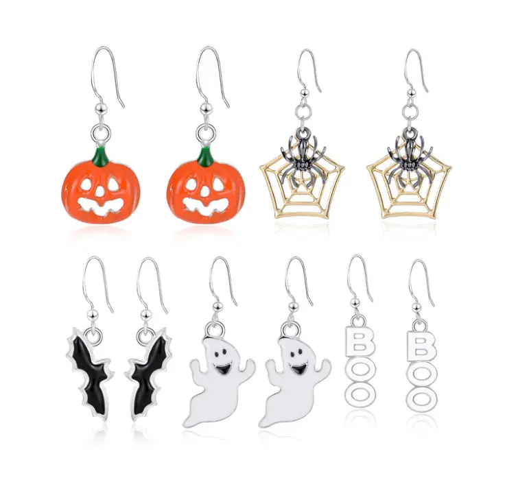 

Pumpkin spider bat ghost ear hook earrings Halloween earrings funny jewelry