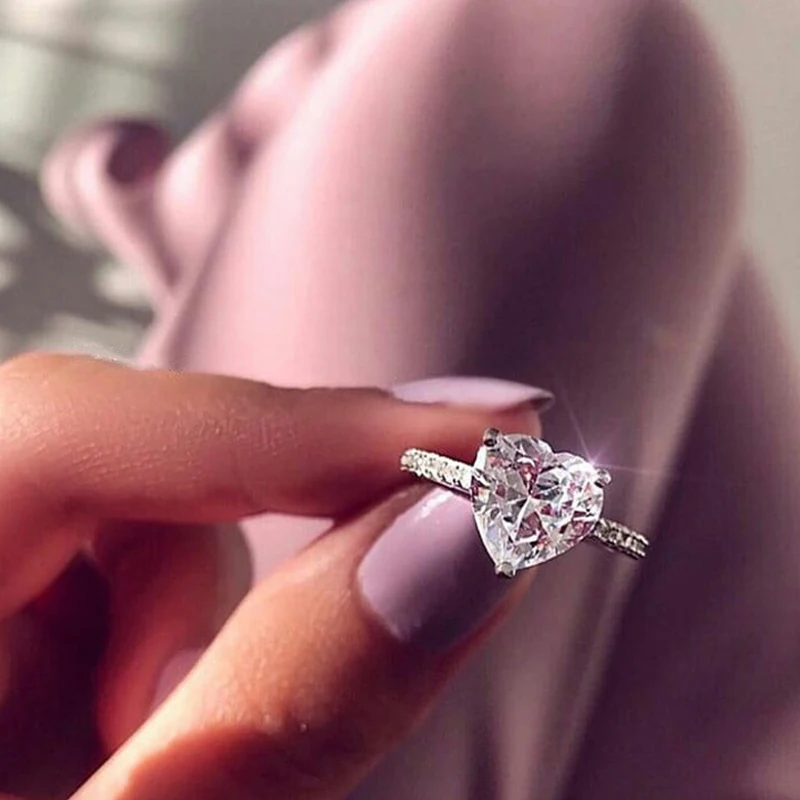 INS Fashion Inlaid Zircon Heart-shaped Marriage Proposal Engagement Wedding Ring Bling Diamond Square Teardrop Rings for Women