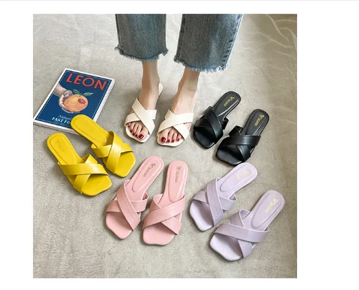 

Shoes for Women 2021 Sandals Summer Slippers Fashion Square-toe Women's Shoes Square Root Outer Wear Sandals and Slippers Yellow, Colors