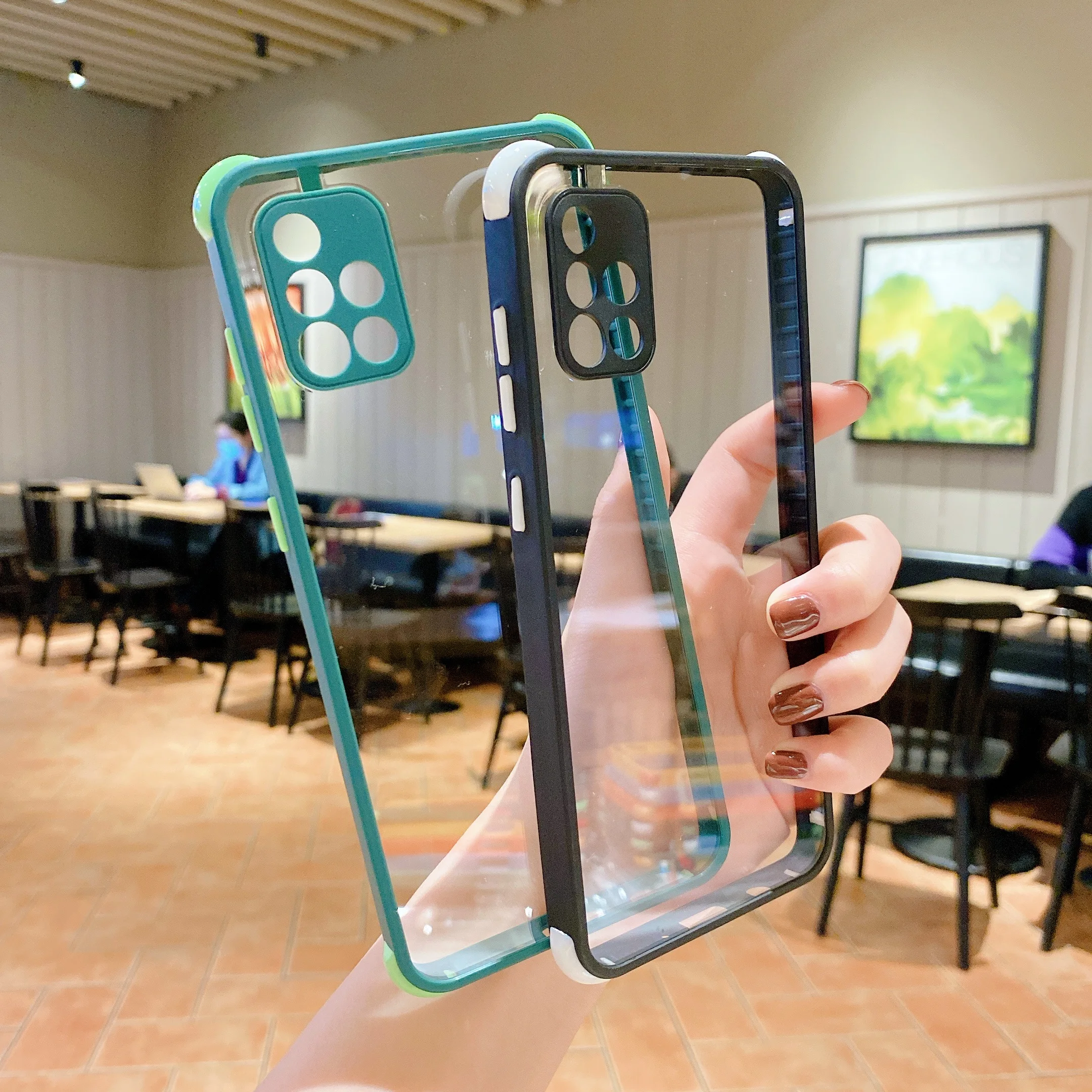 

Clear Back Four Corner Design Shockproof Phone Case for Samsung A70 A71 A50 A51, Green / army green / yellow / purple / orange / black