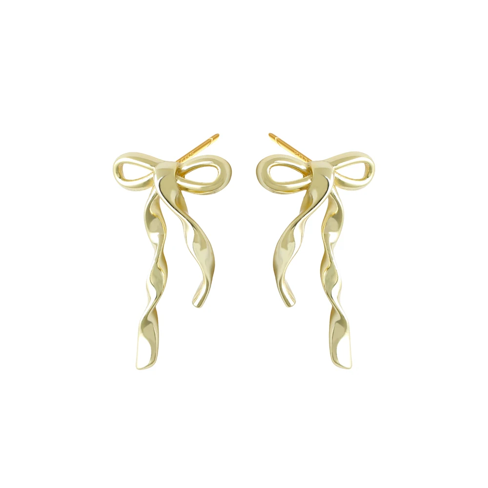Wholesale Fashion Jewelry 925 Sterling Silver Twist Irregular Bow Gold Plated Stud Earring Jewelry for Women