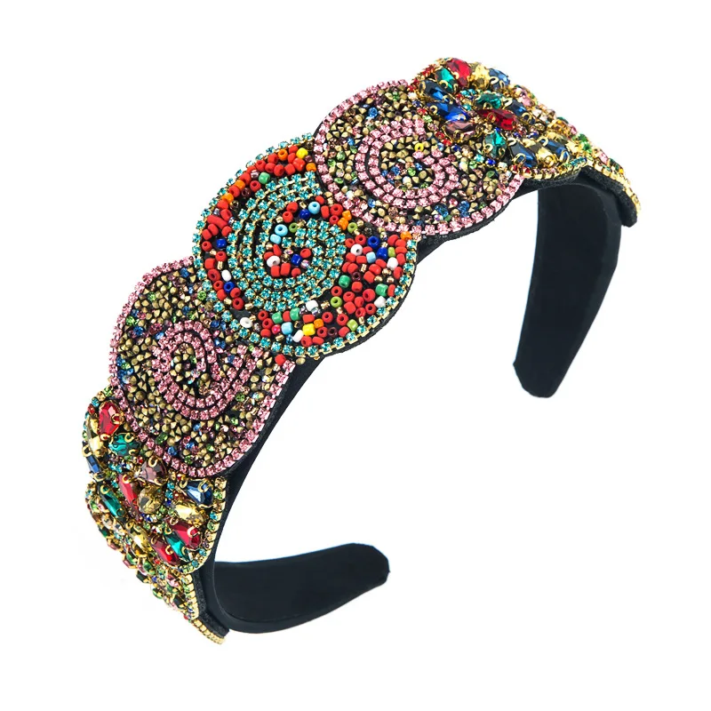 

Fashion Color Rhinestone Hairbands Hoop Beaded Glass Drill Wide Party Headband Jewelry