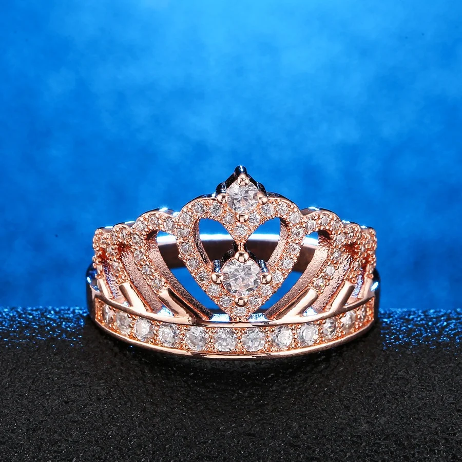 

Elegant Sparkly Crystal Princess Crown Ring For Women Chic Engagement Wedding Rings Female Finger Accessories