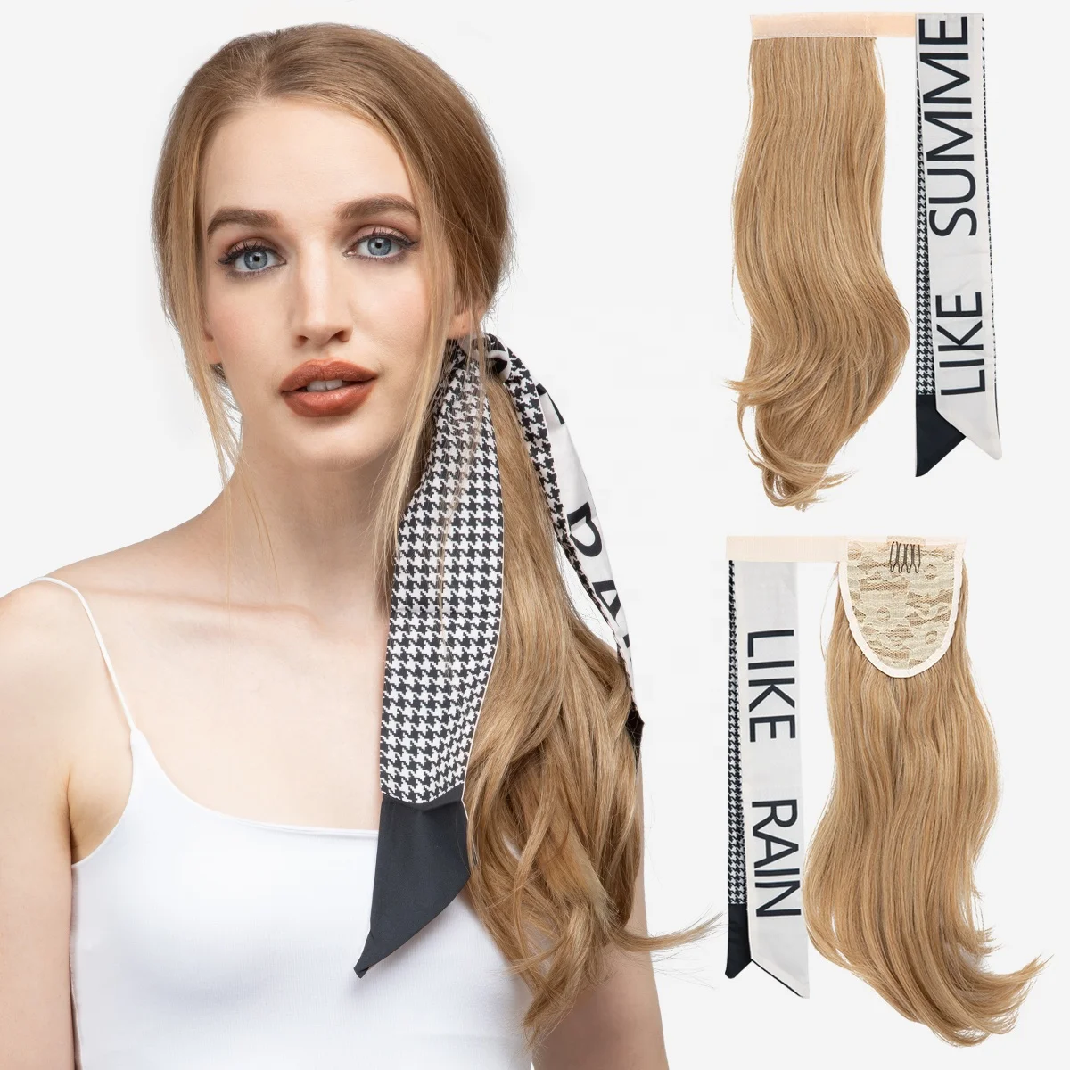 

SARLA High Quality 16 Inch Synthetic Natural Wave Wrap Around Curly Clip Hair Tails Ponytail Wig Extension For White Women
