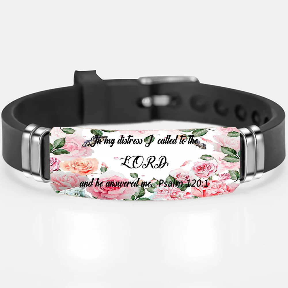 

2020 Christian Scripture Jewelry Charms Stainless Steel Silicone Bible Verse Bracelet