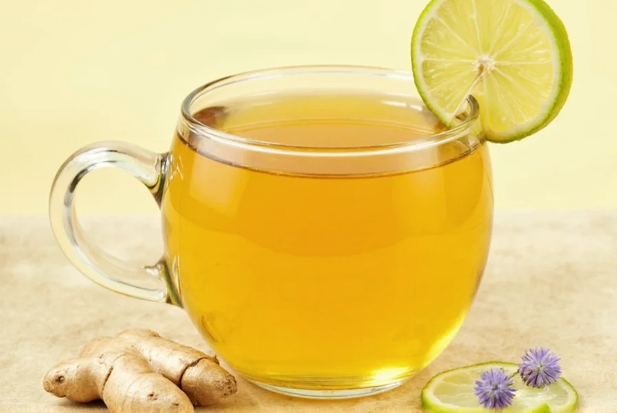 Person holding warm mug of ginger lemon tea with steam rising against natural background