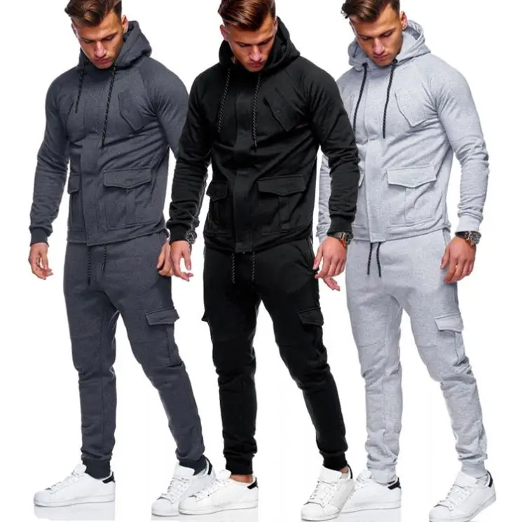 

Wholesale sweatshirt hoodies 2 Piece Sports Gym Mens Jogging Suit Two Piece Sweat Suits Tracksuit, Black,dark gray,light gray