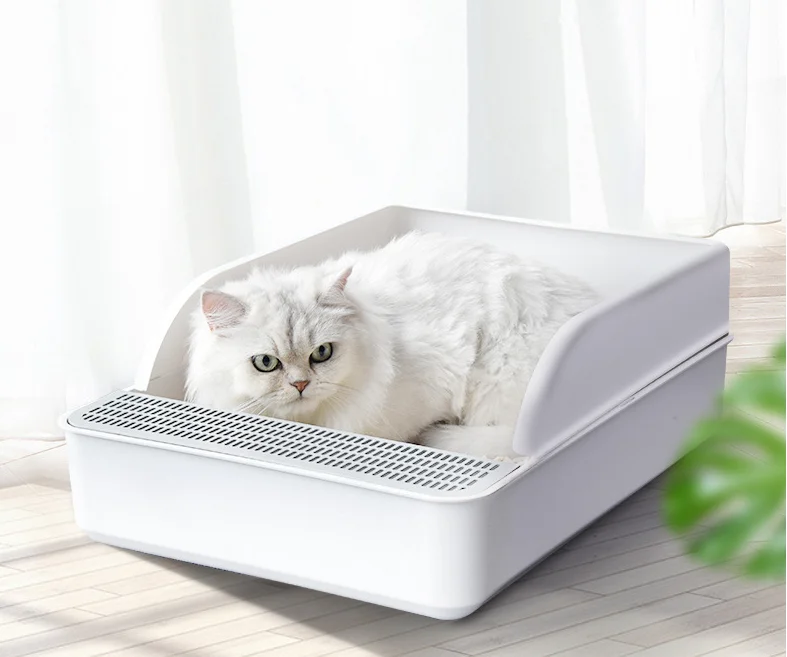 

Wholesale Smart Cat Litter Toilet Box Indoor Cat Litter Tray with Scoop Eco-friendly Plastic Cat Litter Box, White