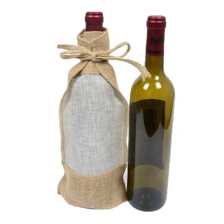 

Clear Window Natural Jute Wine Bottle Covers Organza Burlap Pouch Gift Bags 15x32cm Christmas Party Sack Wholesale PT-028, Linen colour