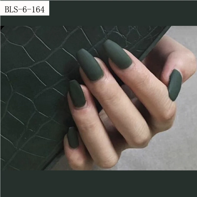 

2021 High Quality Nail Design Long Press On False Nails Full Cover Mini Fake Nail, Black,green,grass green