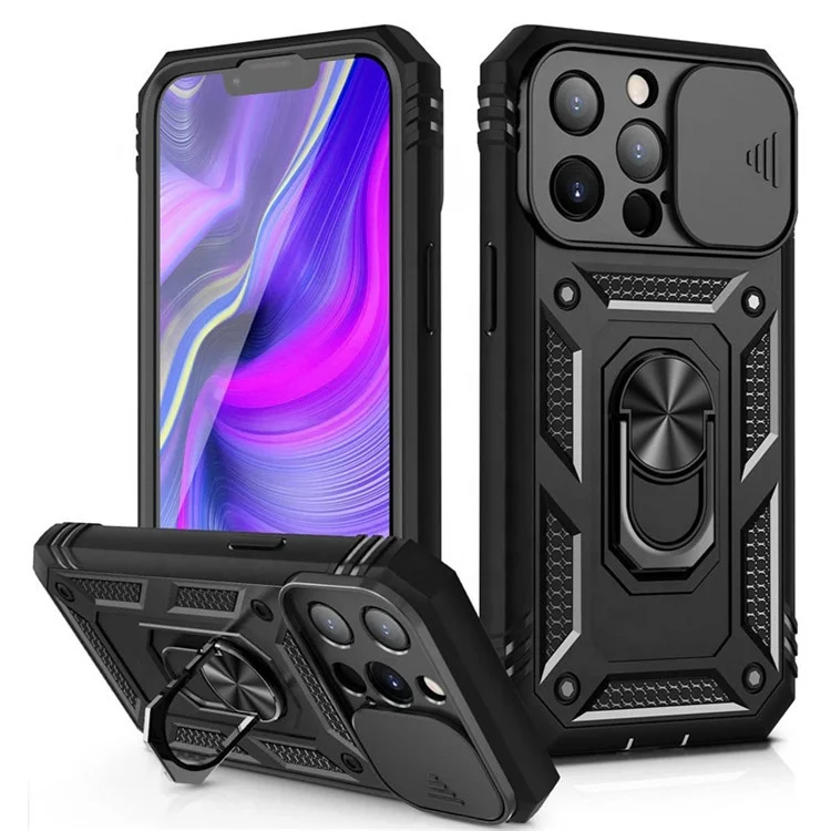 

Wholesale Slide Camera Military Grade Shockproof Rugged Protection Case with Ring Kickstand for iPhone 13