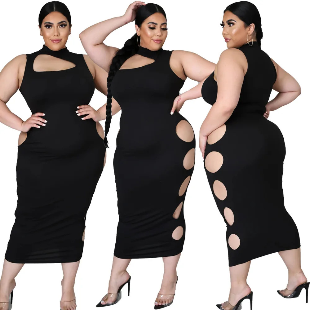 

AA0612 Summer Plus Size Cut Out Differently Hollow Out Sexy Bodycon Dress Women 2021