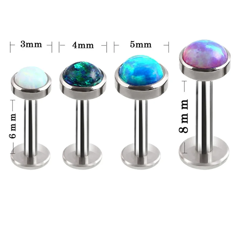 

1Pcs 16g Internal Thread Opal Stone Labret Monroe Opal Ear Cartilage Jewelry Stainless Steel Helix Lip Piercing Jewelry, Silver