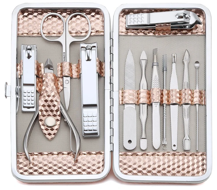 

Manicure Set Professional Pink Nail Clippers Kit Pedicure Care Tools 12 Pieces Professional Manicure Kit, White