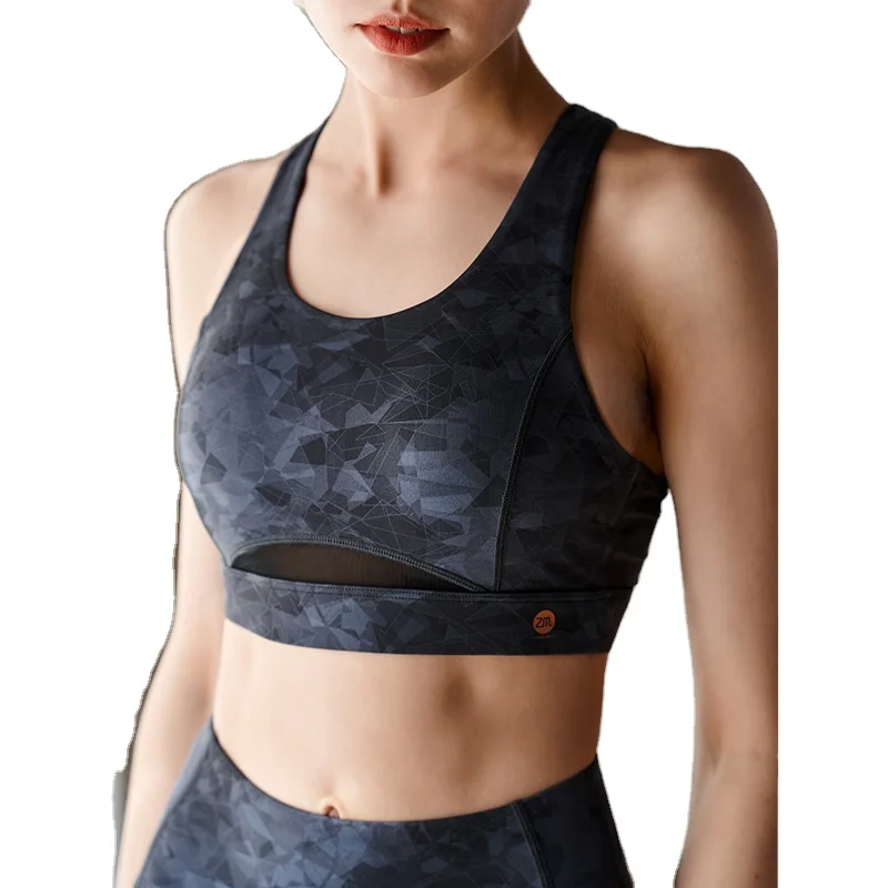 

2021 New arrivals High Quality Wholesale Gym Wear Yoga Sports Bra Women Black Quantity Custom OEM Customized Spandex, Black geometric print pattern