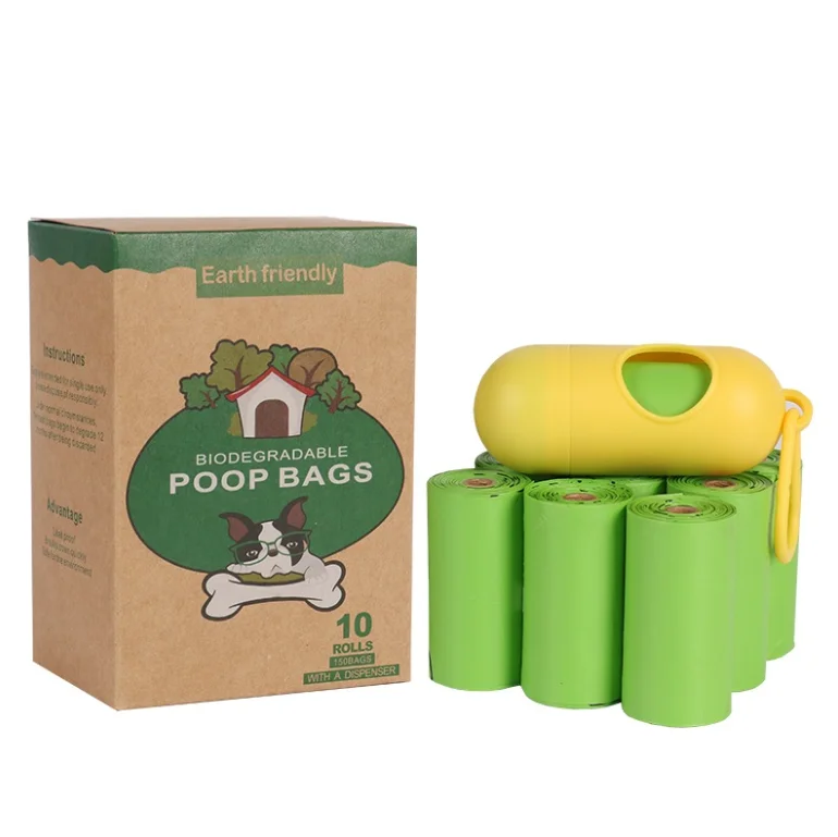 

10rolls/1box cornstarch PLA material poop bags compostable biodegradable with poop bag holder dispenser, Customized color