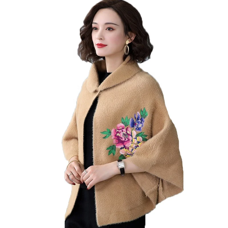 

Autumn Winter 2021 New Style Outdoor Jacquard Vintage Winter Knitted Poncho Cloak Coats For Women
