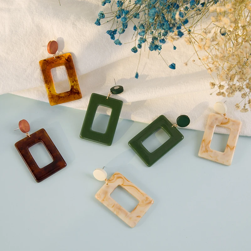 

New Square Resin Drop Earrings For Women Trendy Hollow Pendant Earrings Fashion Jewelry, Colorful