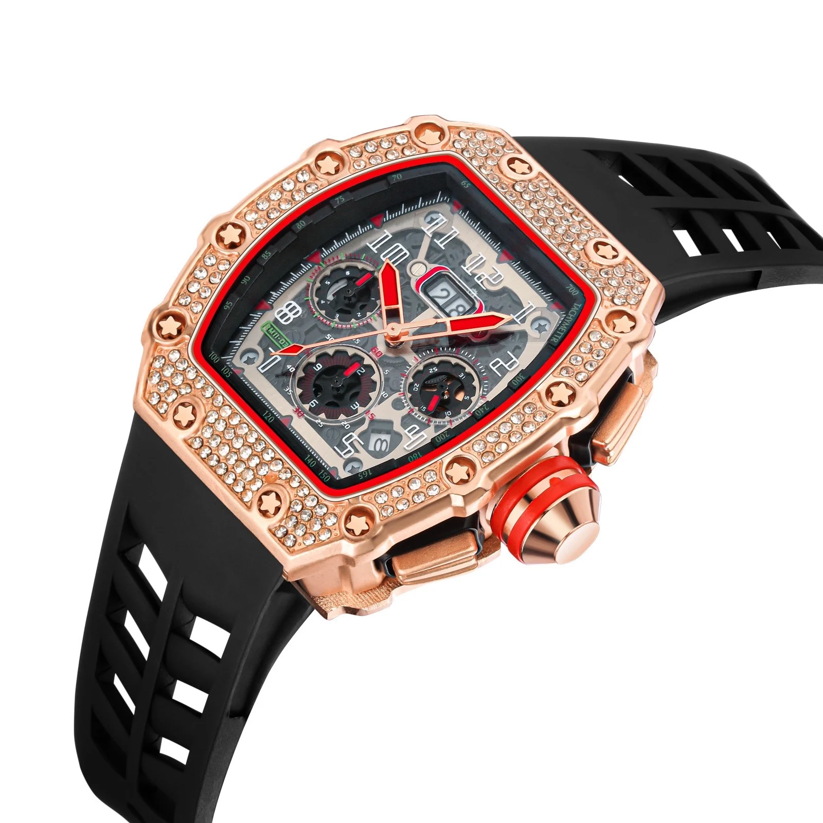 

RM Best price Sport Silicone Watch Band Ice Out Hip Hop Watch Diamond Diamond Watch Replic