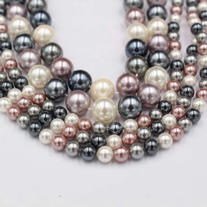 

6Mm 8Mm 10Mm 12Mm natural color straight hole shell beads loose beads DIY necklace bracelet jewelry accessories, Mixed color shell pearl