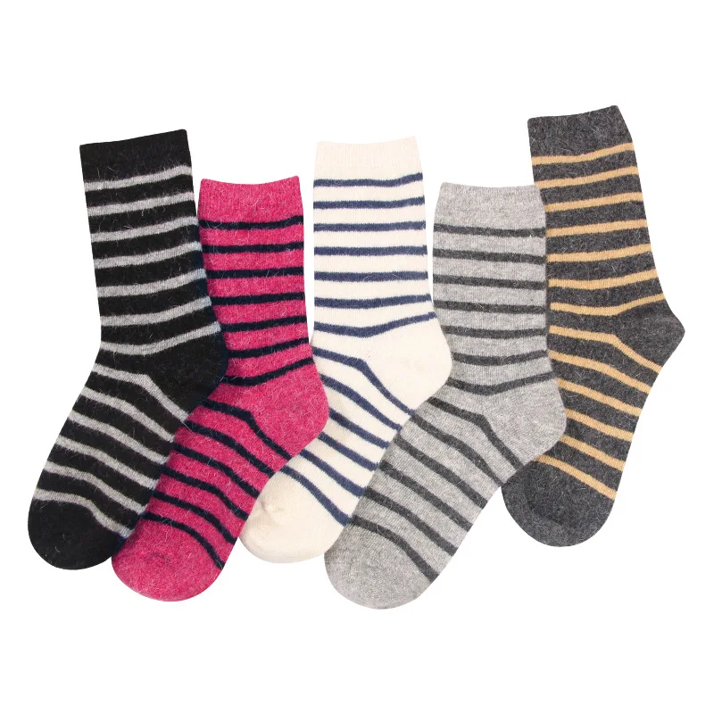 

Wholesale striped black white custom wool crew socks thick warm woolen audlt women winter socks, Custom color