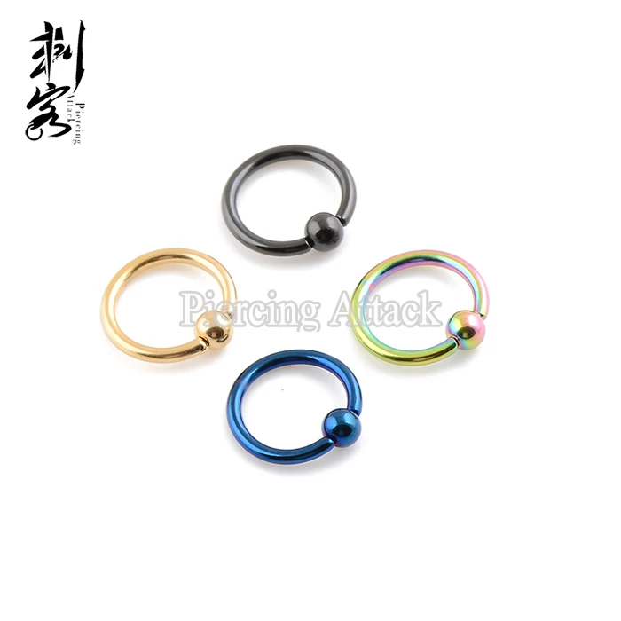 

Body Piercing Jewelry Steel 16 Gauge Titanium Anodized Captive Ring BCR, Black, blue, gold, rainbow