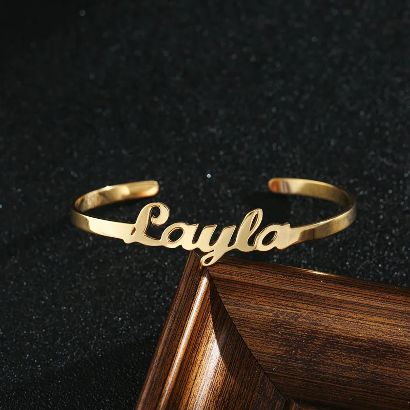 

Wholesale Stainless Steel Gold Wide Cuff Bangle WomenJewelry Customize Name Bangle