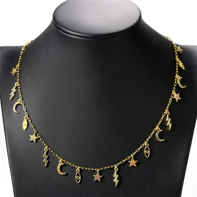 

Color Zircon Star And Moon Mix And Match Item Gold Necklace Personalised Evil Women Eye Necklace, Picture shows