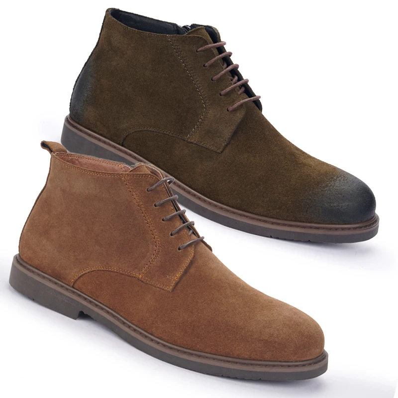 

Customized original business calfskin leather men's boots motorcycle non-slip boots, Dark brown, light brown