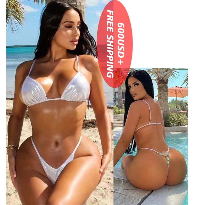 

Free Shipping Bling Bling rhinestone bikini women Sparkling rhinestone thong bikini swimwear swimsuit set