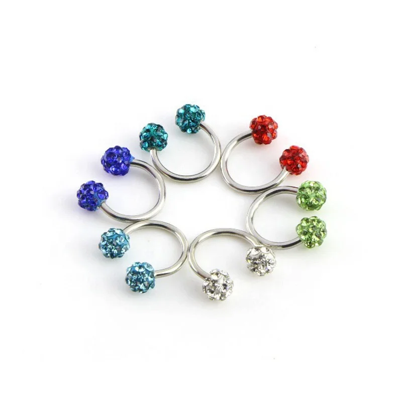 

High Quality Body Piercing Jewelry 12pcs One Set Crystal Rhinestone 316L Stainless Steel Surgical Circle Cuff Ball Nose Rings
