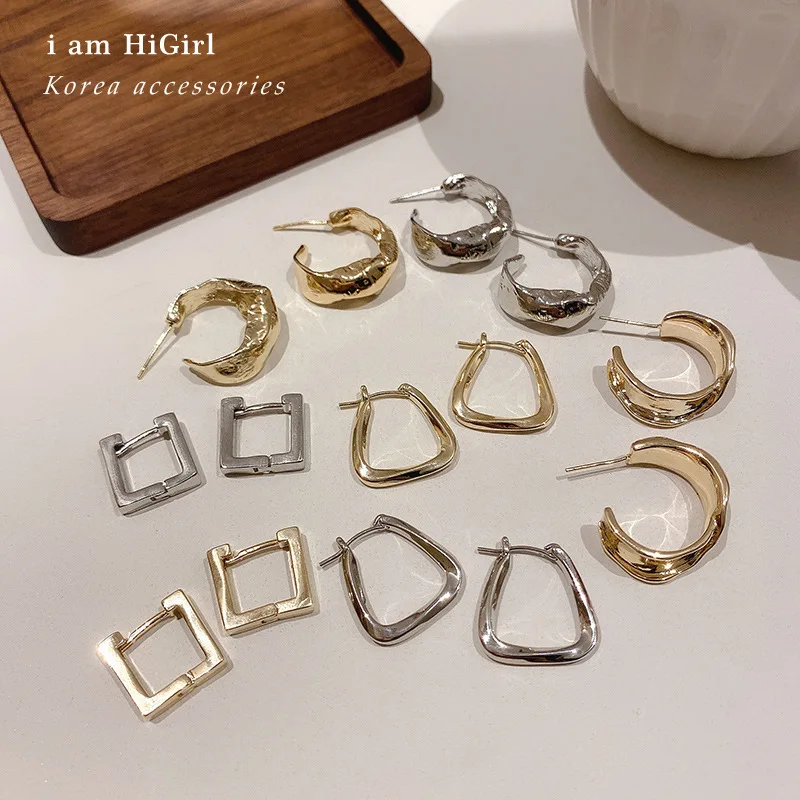 

Real Gold Plated 925 Sterling Silver Needle Hoop Earrings Simple Geometric Square Chunky Hoop Earrings