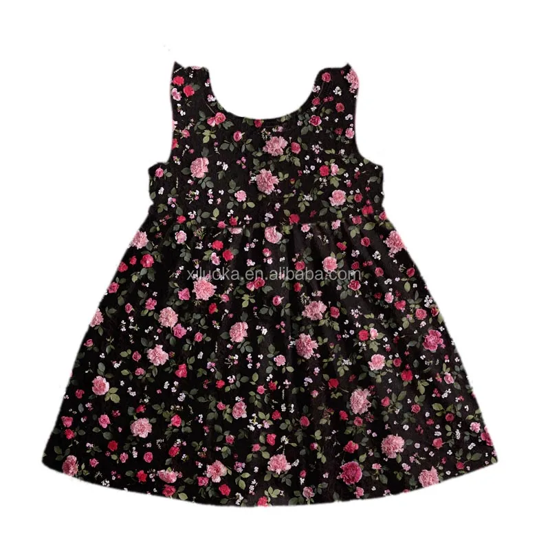 

New Arrival Pink Sleeve Floral Print Kids Boutique Clothing Sleeveless Girl Dress, Picture