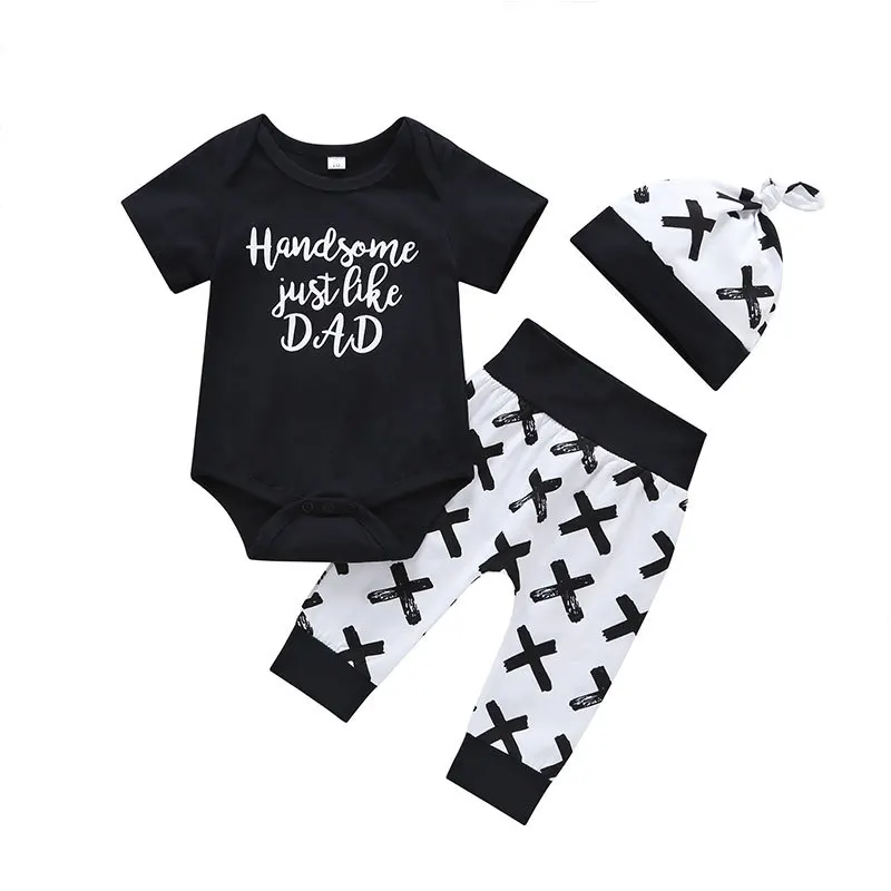 

Hot Sale Short Sleeve Cartoon Black Letter Breathable Cotton Infant Clothing