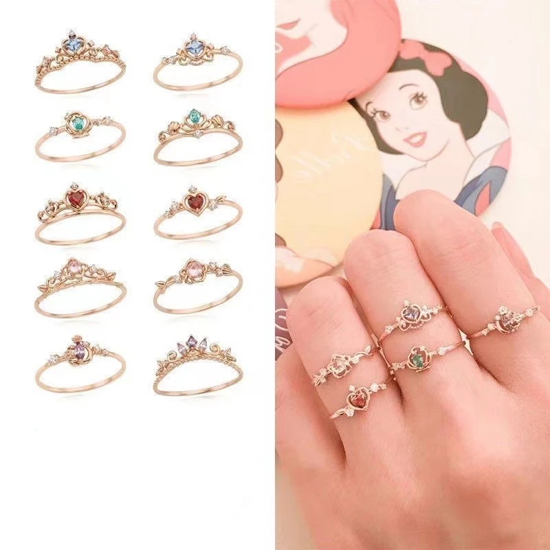 

Fashion Design Princess Crown rings cartoon brass crown shape CZ zircon beautiful gold rings for cute girls, Photo
