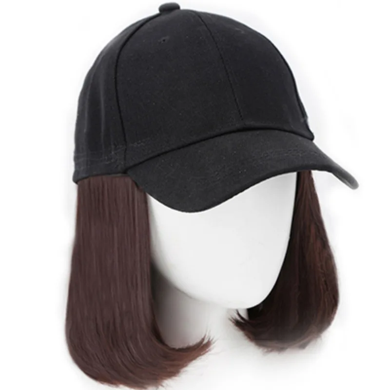 

Vigorous Baseball Hat Wig Hair Extensions Synthetic Silk Straight Wave Wigs Woman Hat Adjustable Black Baseball Hat Wig