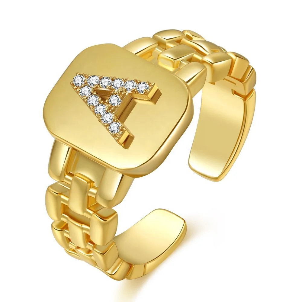 

Hot Selling Letter A to Z Copper Rings 18k Gold Plating Rings Adjustable Rings for women Dylam jewelry