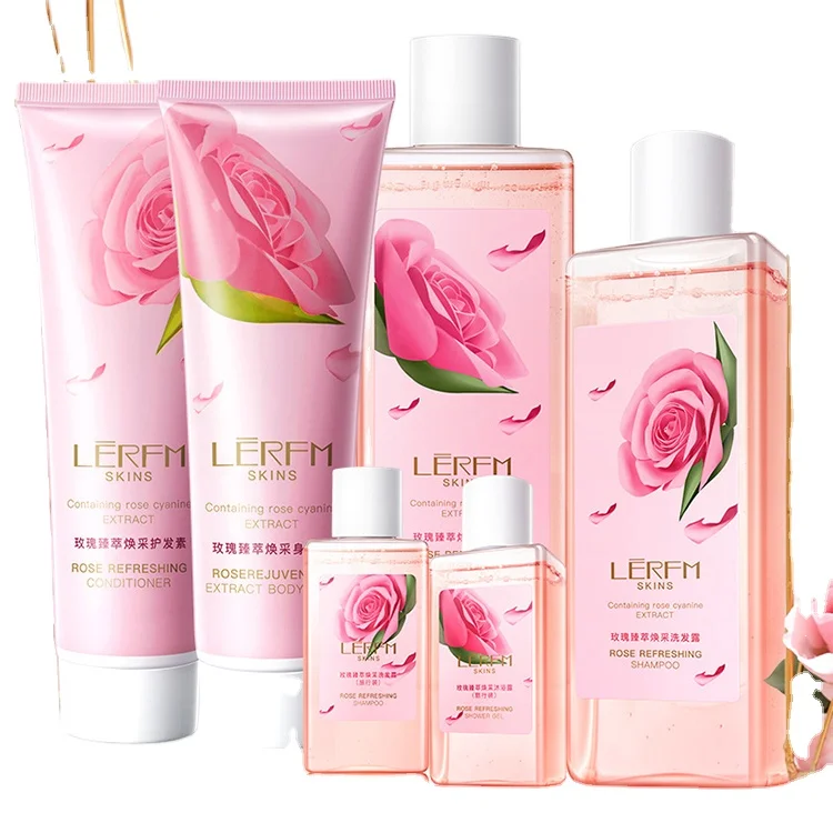 

OEM Private Label Moisturizing Body Care Bath Gift Spa Kit Gift Set Body Lotion Care Rose Extract Shampoo Body Wash Set