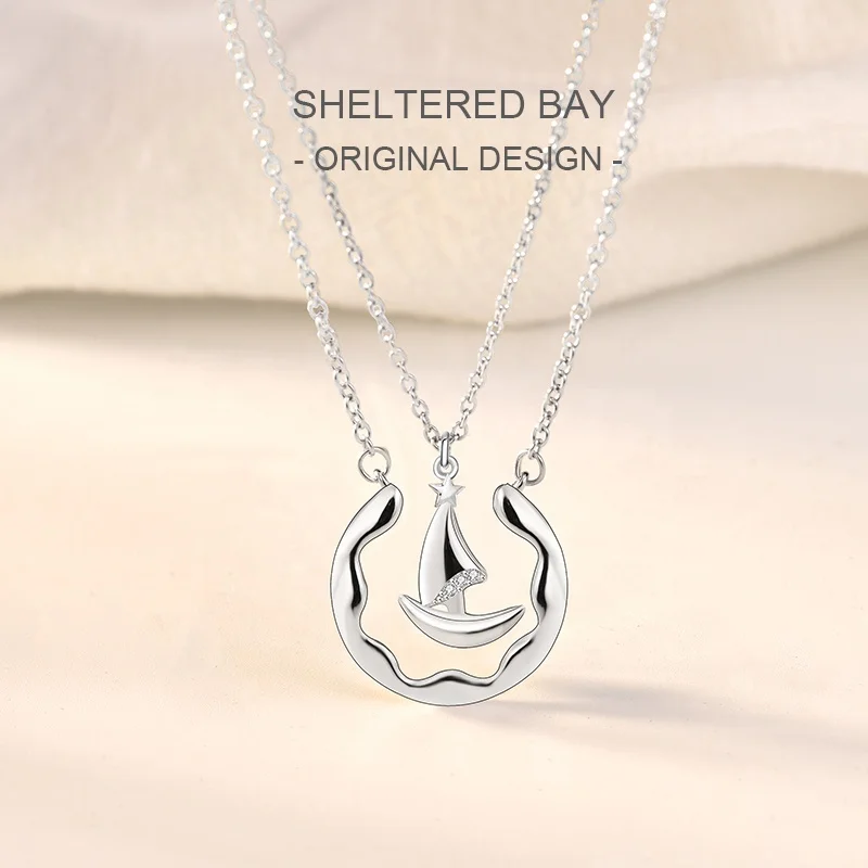 

Fashion Couple Sheltered Bay I Love You boat Pendant Necklace Unisex Lovers Couples sailboat Jewelry Fashion Gift Accessories