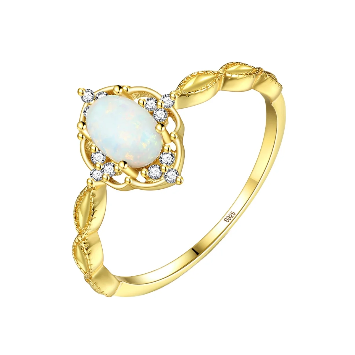 

Luxury Oval 925 Silver Cubic Zirconia Opal Gold Plating Rings For Women