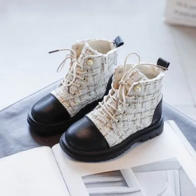 

New arrival fashion wholesale high quality cute jewels girls fall kids boots, Black/beige