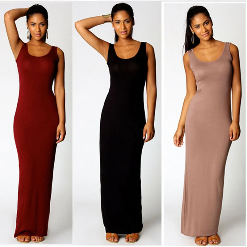 

Wholesale hot amazon wish style Elegant sexy vest long skirt casual dresses women lady elegant, 4 colors