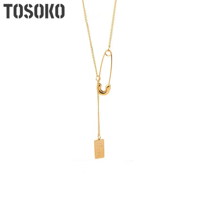

Stainless Steel Jewelry Pin Pendant Necklace Love Square Brand Tassel Clavicle Chain Women's Exquisite Necklace BSP484