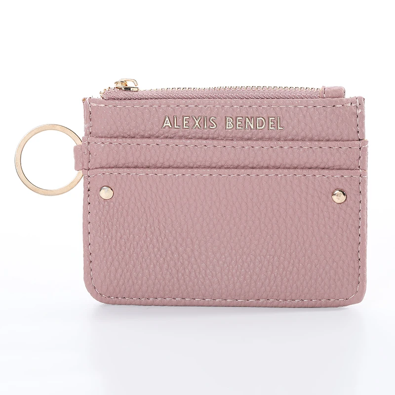 

Wholesale Custom Slim Credit Card Holder Wallet Women Pink PU Short Coin Purse With Zipper, Customizable