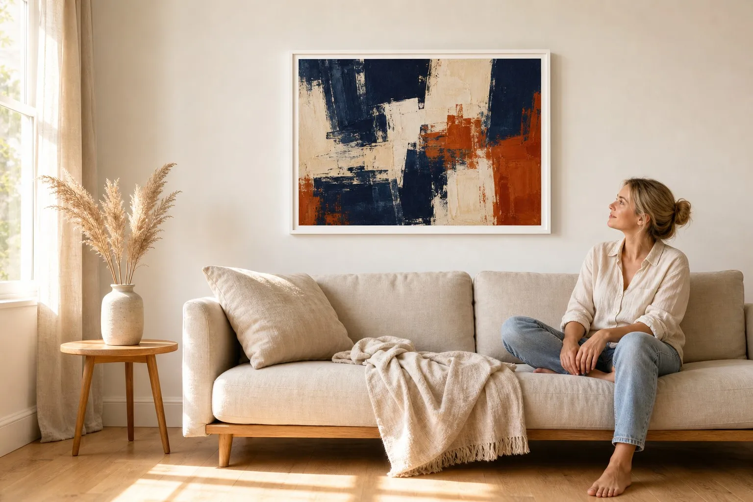 Art poster displayed in a Scandinavian living room