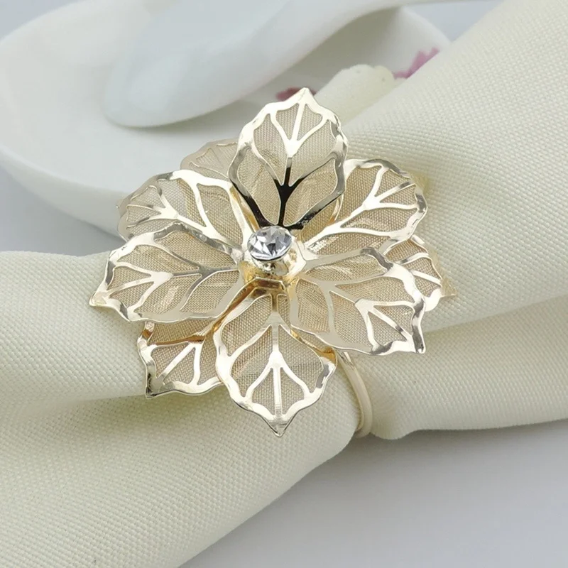 LJQ001 Wholesale rose gold flower napkin ring for wedding party Valentine's Day table decoration