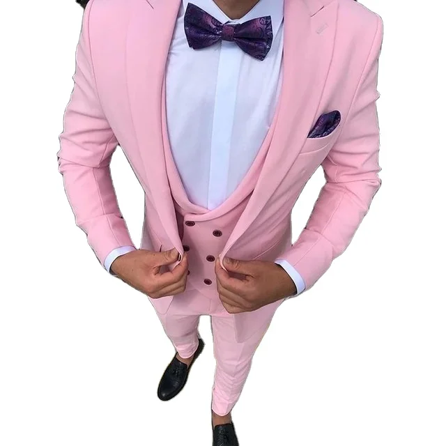 

Fashion Style 3 Pieces Pink Formal Party Men Suits Peaked Lapel One Button Custom Made Wedding Groom Tuxedos (Jacket+Pant+Vest), Same as picture/custom made