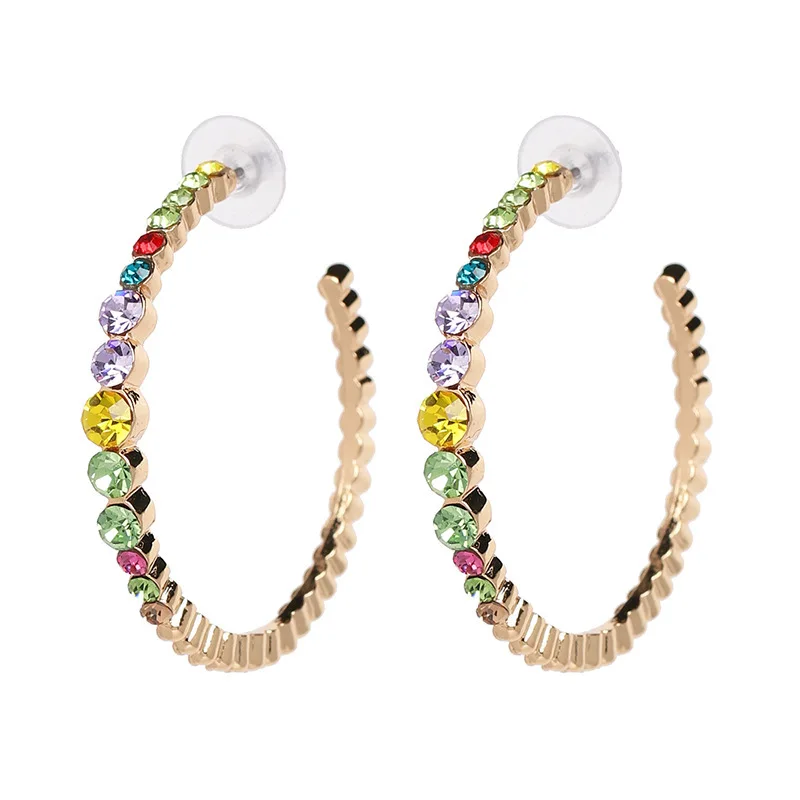 

Large gold plated hoop earrings colored rhinestone crystal hoop earrings