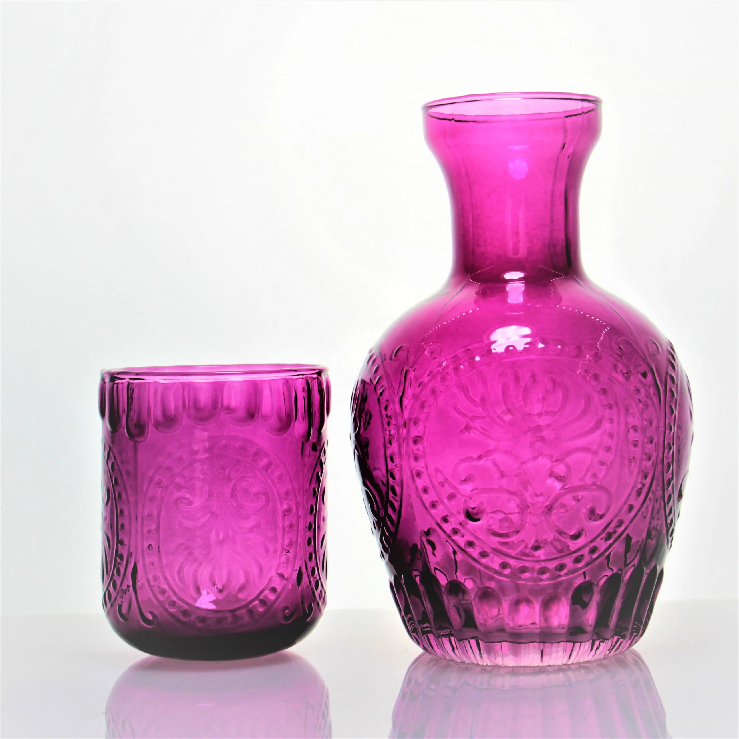 

wholesale deep purple colored drinking glass bedside glass water carafe with cup lid